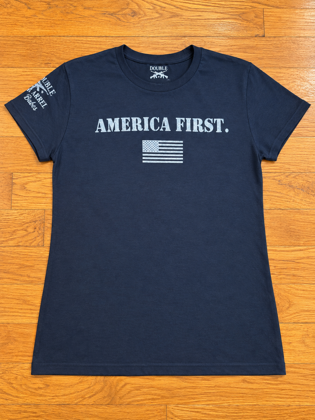 Muted Navy V-Neck T-shirt with Gray Writing (America First)