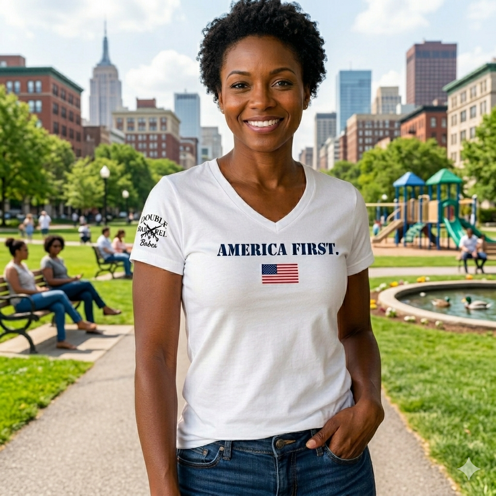 America First Crew - White T-Shirt -V-neck
